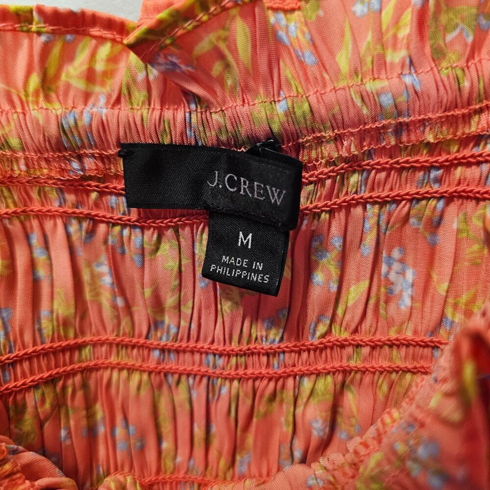 J. Crew Satin Floral Feartherweight Peplum Tank Coral Smocked Size Medium - Picture 8 of 10